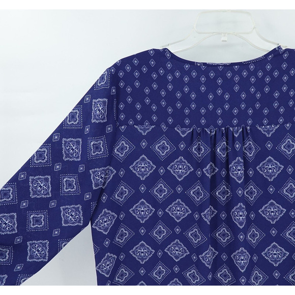 NYDJ Peasant Top Womens Small Blue Geo Print Flowy Boho Chic - Picture 8 of 14